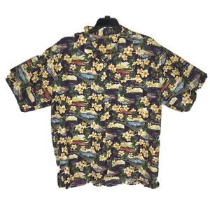 Vintage Car O’lico Hawaiian Shirt XL Multicolour Hibiscus Tropical